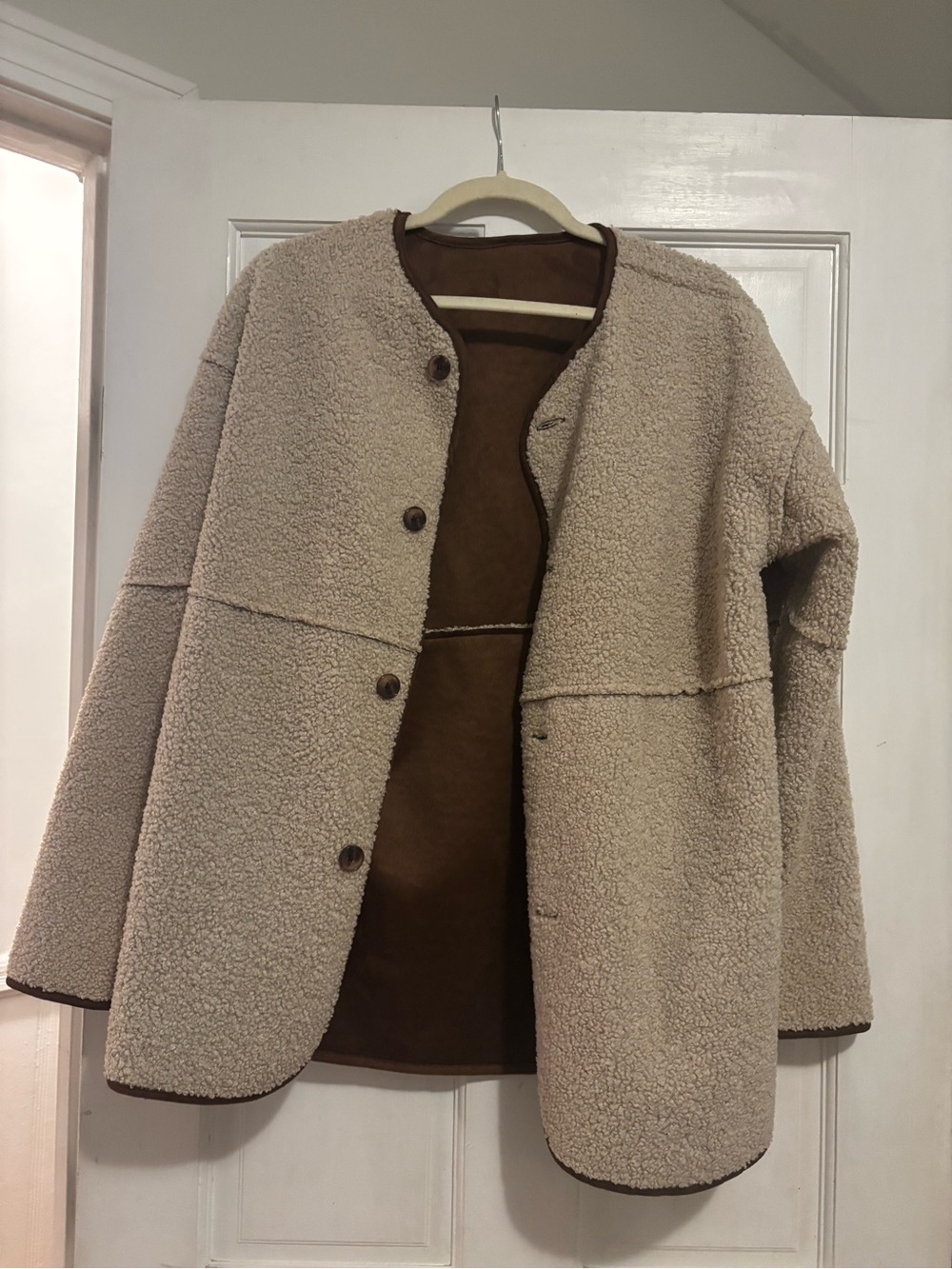 Banana Republic Cream Teddy Jacket with Brown Lining